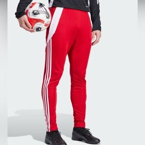 Adidas Men's Red Joggers with White Stripes